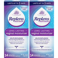 Replens packaging image: estrogen-free formula for discreet use.