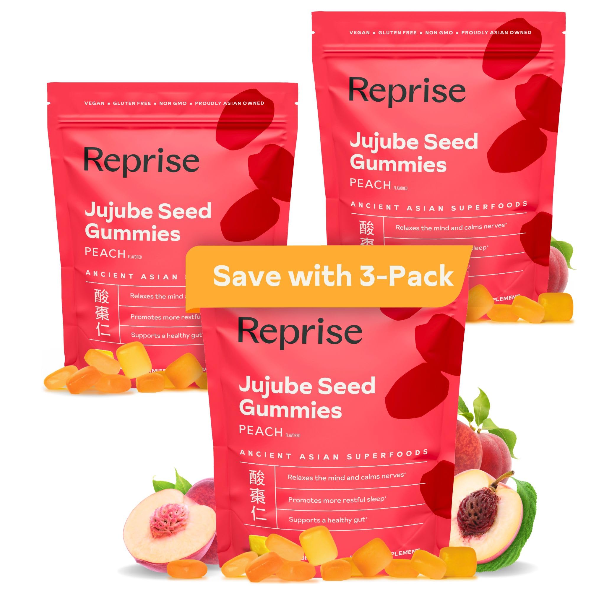Reprise Jujube Seeds Gummies packshot showing 45 vegan gummies for daily use