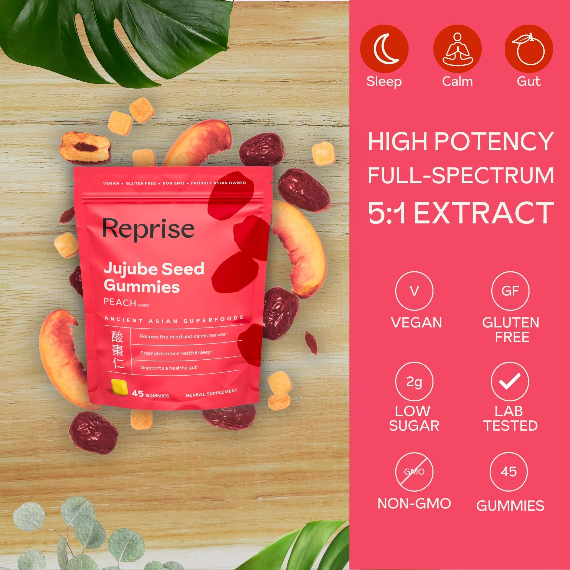 Close-up of Reprise Jujube Seeds Gummies peach flavor
