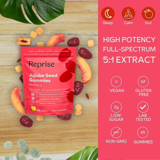 Reprise Jujube Seeds Gummies peach flavor close-up for a pleasant evening routine