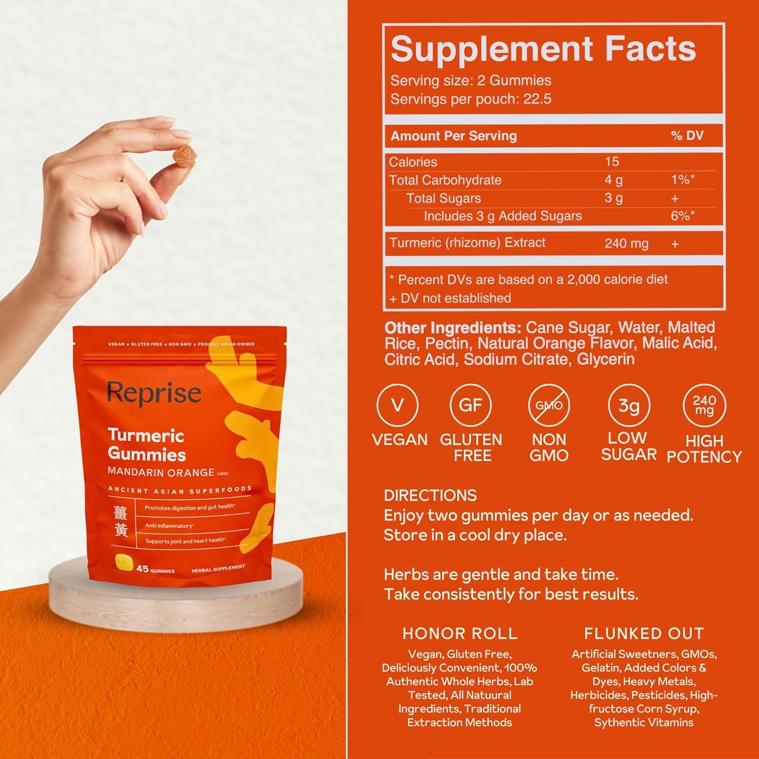 Reprise turmeric gummies daily-use scene with glass and citrus aroma