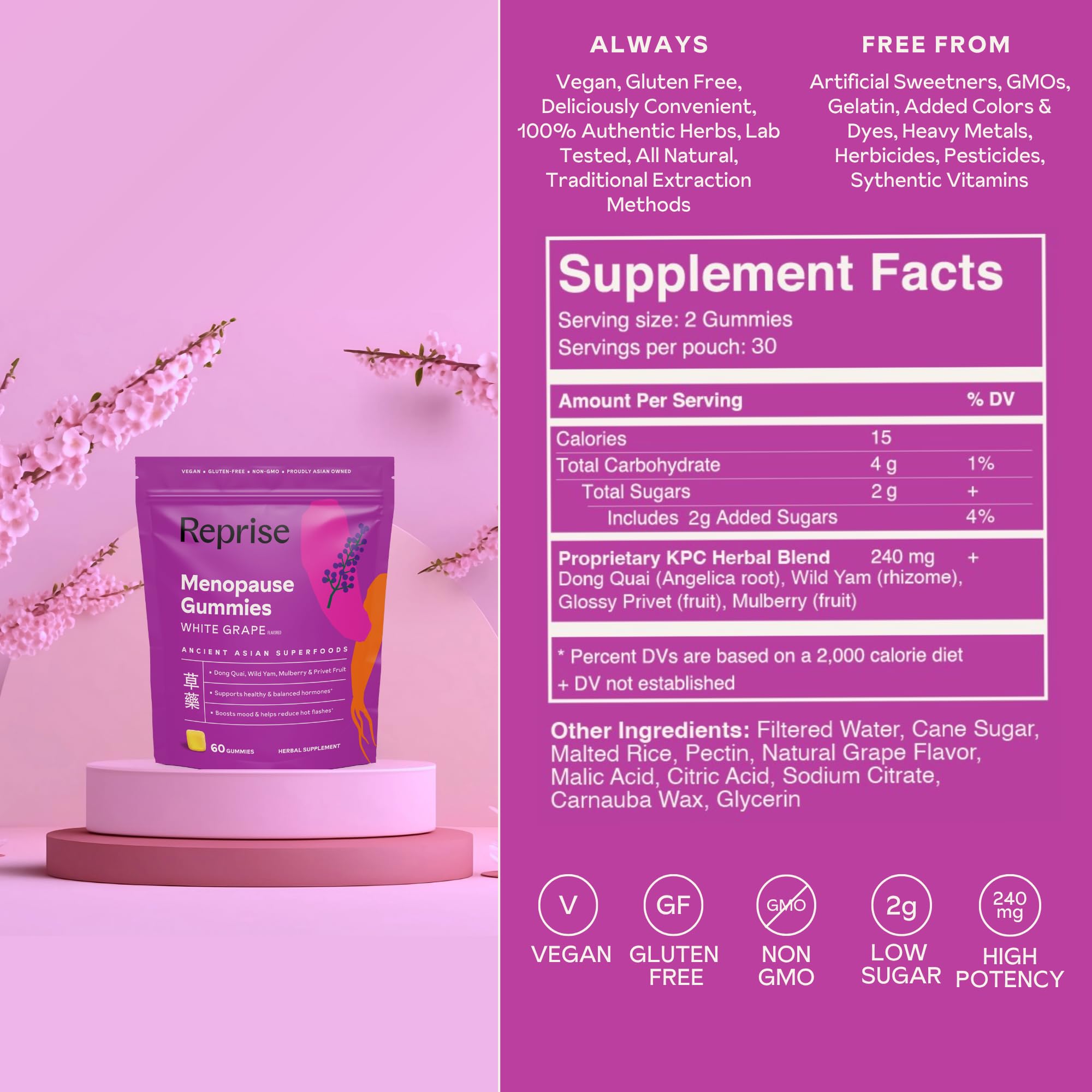 Reprise packaging label highlights low sugar and natural ingredients