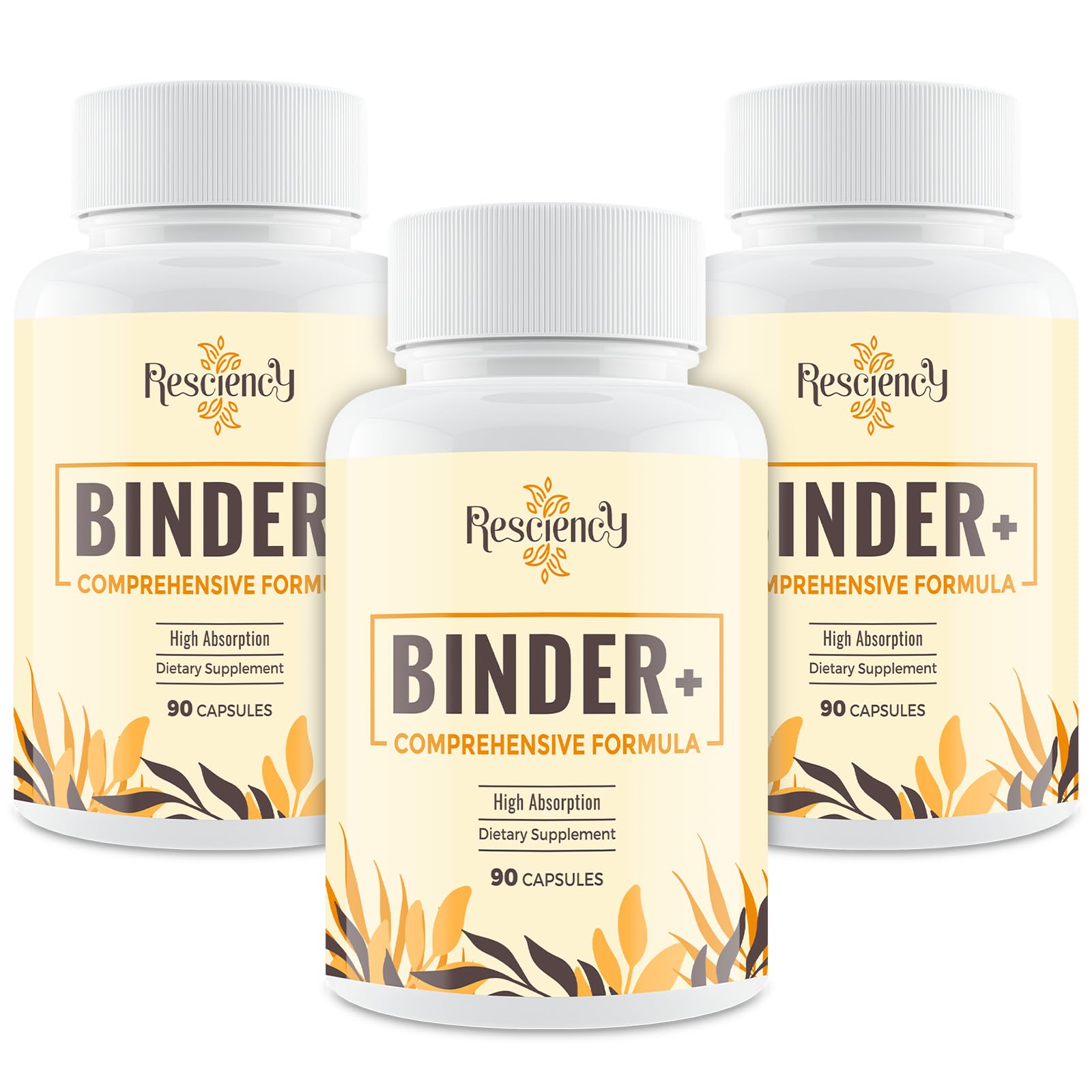 Resciency Detox Binder activated charcoal capsules in a bottle support daily wellness routines.