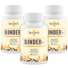 Resciency Detox Binder activated charcoal capsules in a bottle support daily wellness routines.