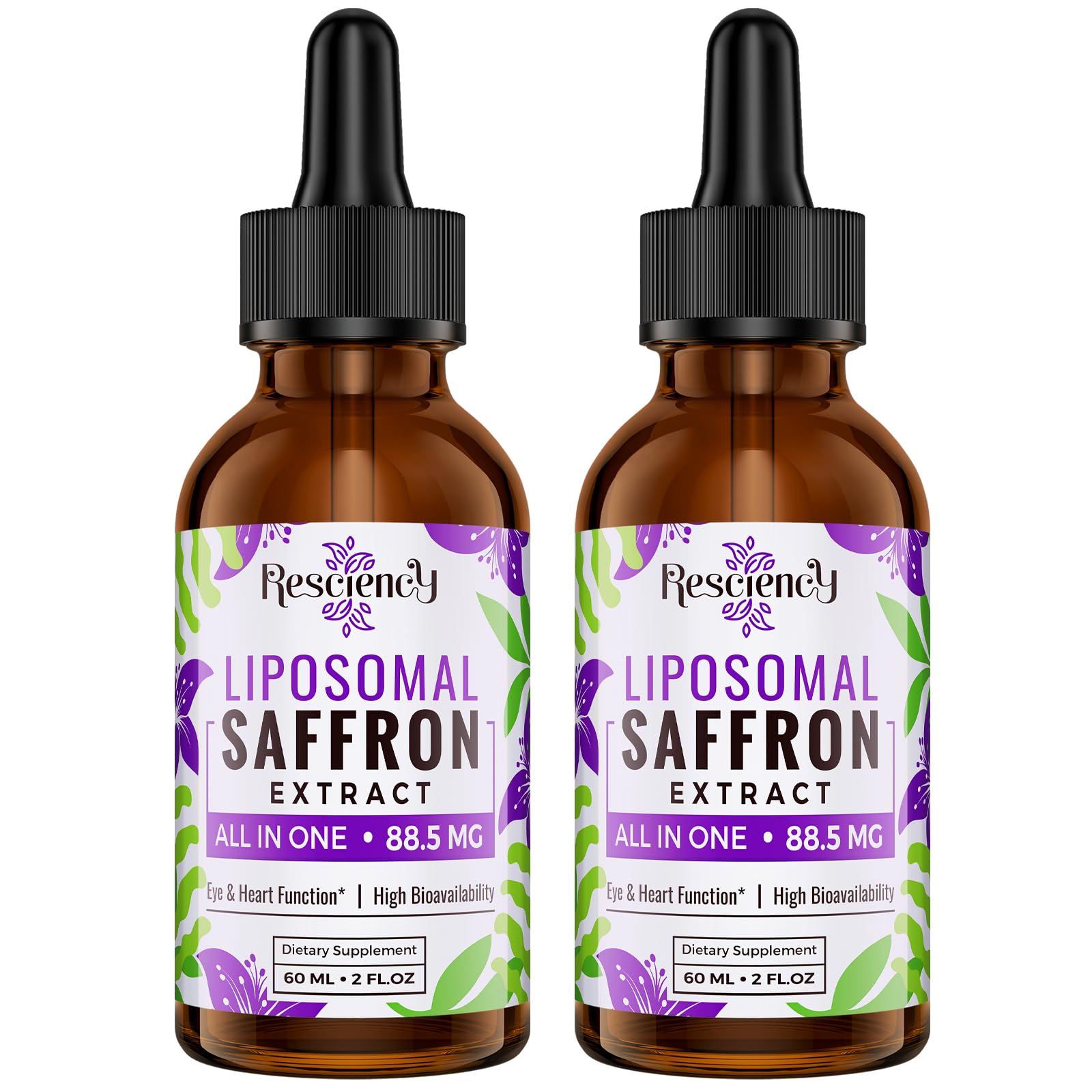 Resciency Liposomal Saffron Drops bottle for easy daily dosing and mood support.