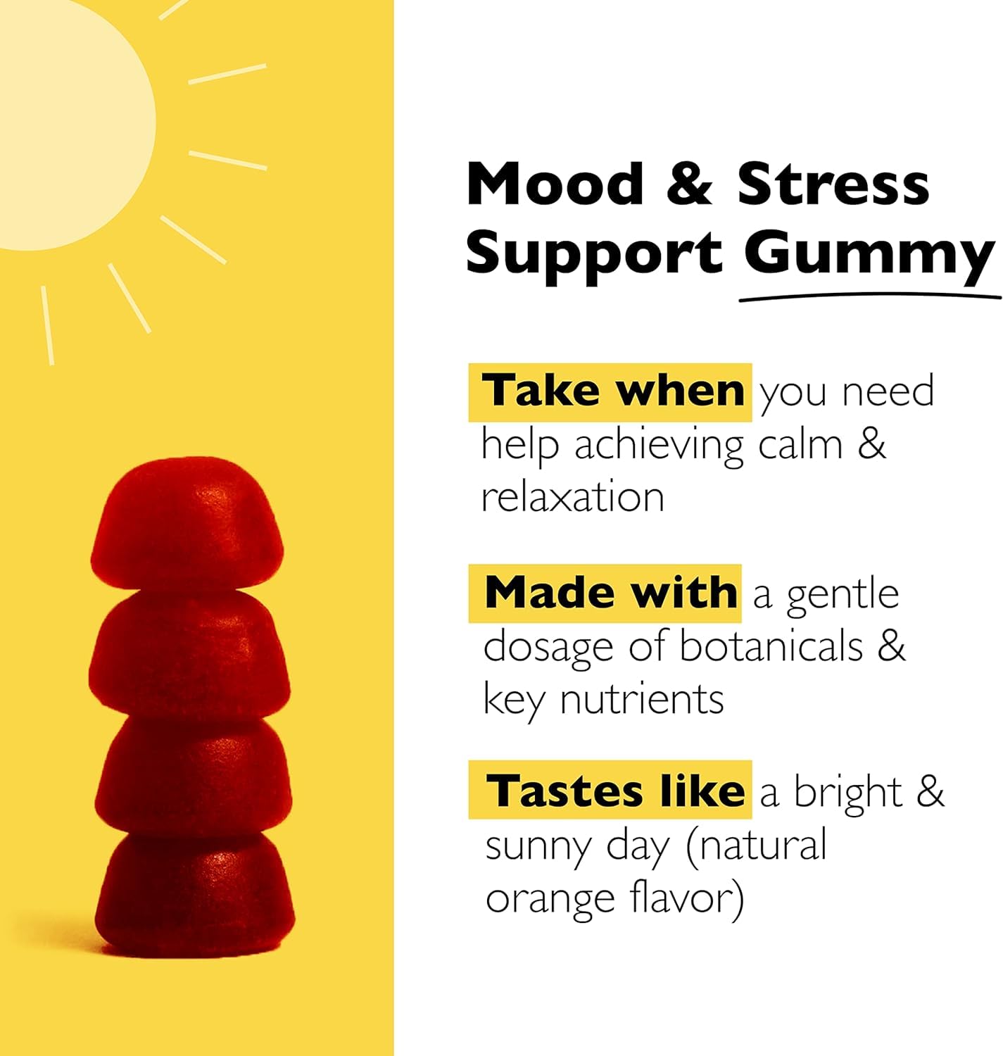 RESCUE Bach Plus orange-flavor gummies highlight natural flavor and calm potential.
