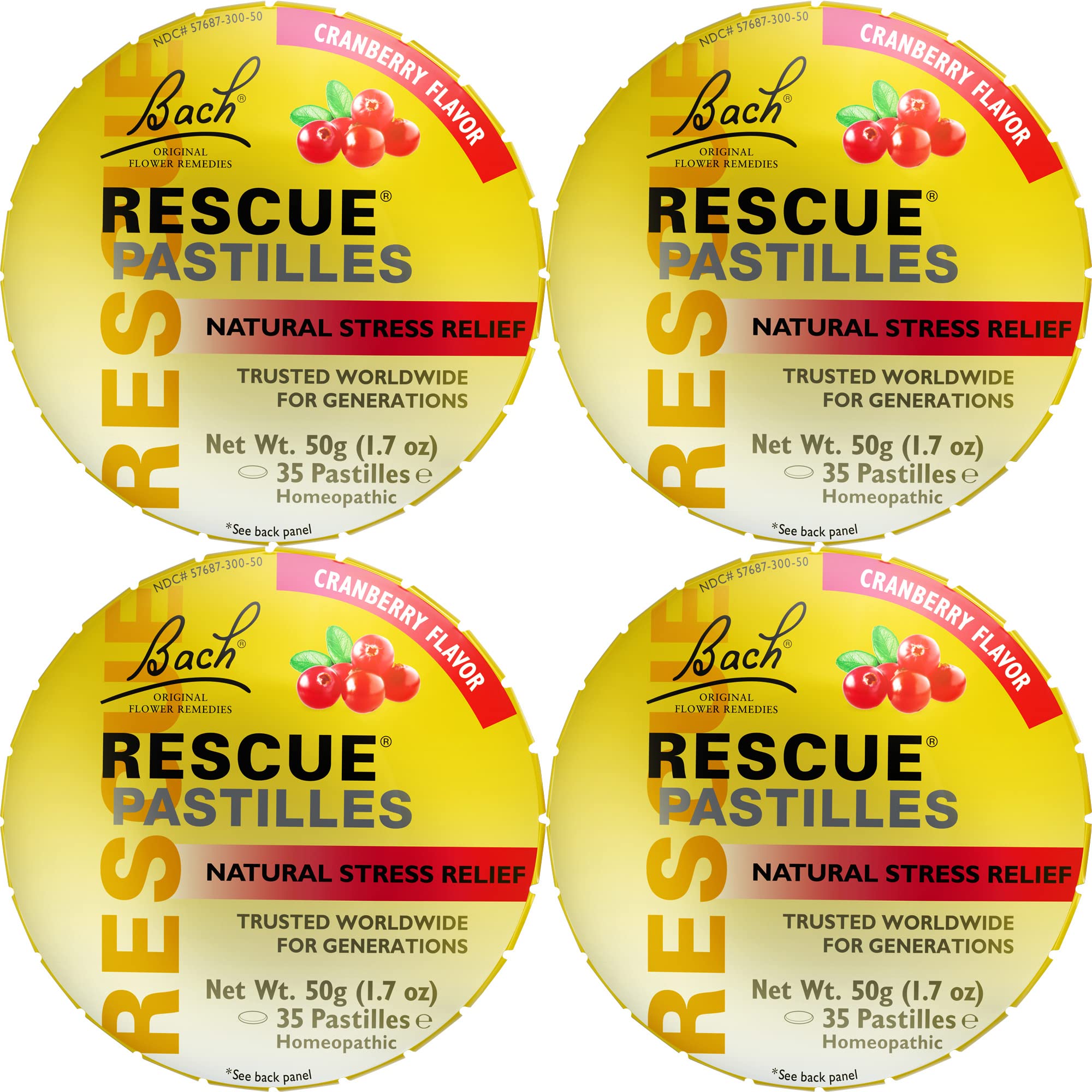 RESCUE Bach Rescue Pastilles Cranberry 4-pack for on-the-go calm and subtle stress relief.