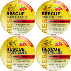 RESCUE Bach Rescue Pastilles Cranberry 4-pack for on-the-go calm and subtle stress relief.