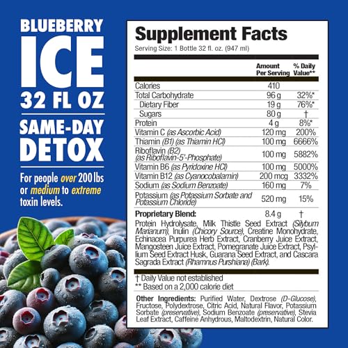 Rescue Detox ICE Blueberry pour showcases a smooth, flavorful detox drink.