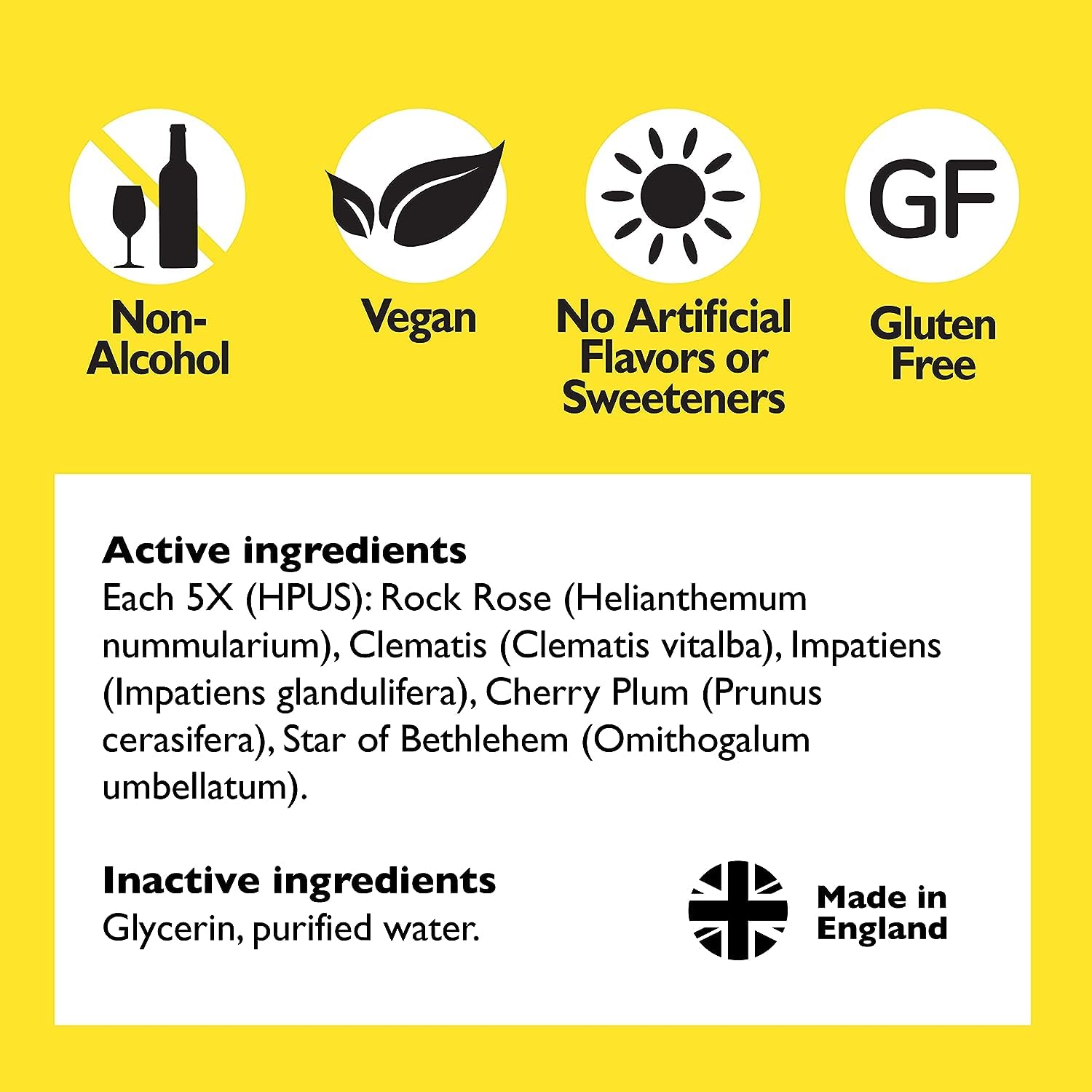 RESCUE Rescue Remedy ingredients label from Bach flowers origin