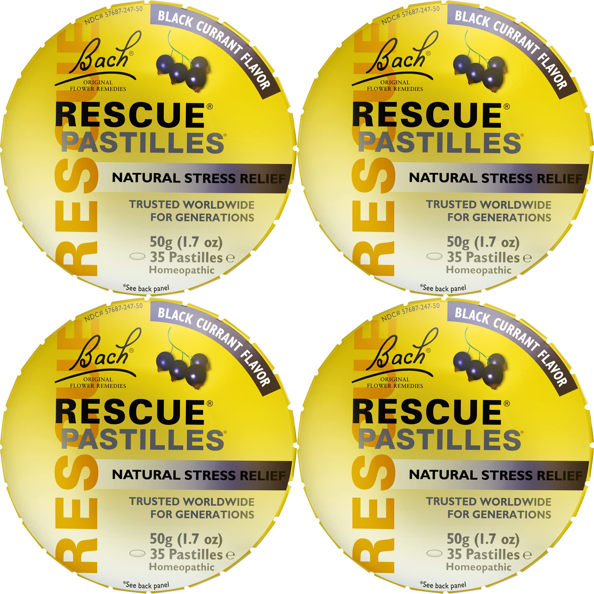 RESCUE pastilles packaging in black currant flavor for portable calm