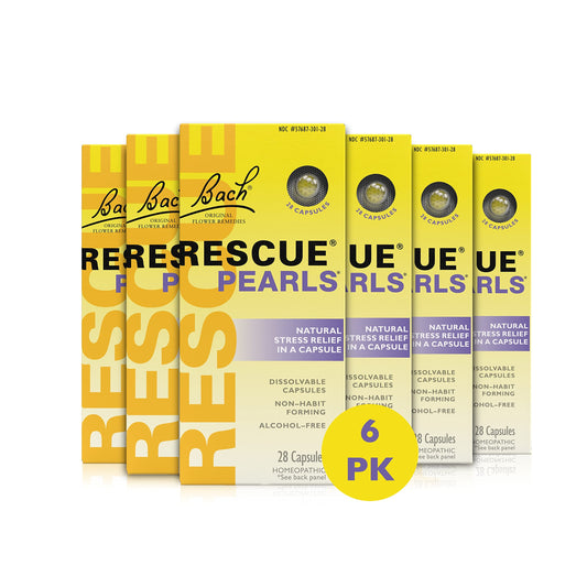 RESCUE Pearls bottle with natural orange-vanilla flavor and clear branding.