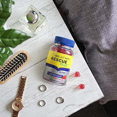 RESCUE PLUS sleep gummies strawberry hand demonstrating simple nightly dosage