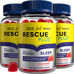 RESCUE PLUS melatonin sleep gummies strawberry bottle for a calmer bedtime routine
