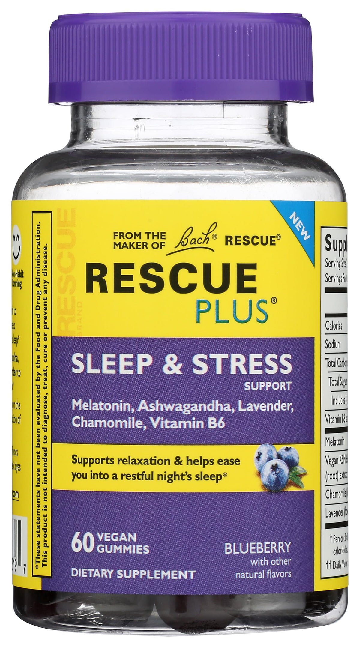 RESCUE Plus Sleep & Stress Gummies bottle for nighttime relaxation and stress support