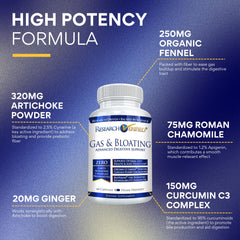 Research Verified artichoke-ginger-powder pack showcases ingredients for bloating relief after meals.