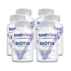 Research Verified Biotin 10000mcg bottle with vegan tablets for hair, skin, and nails