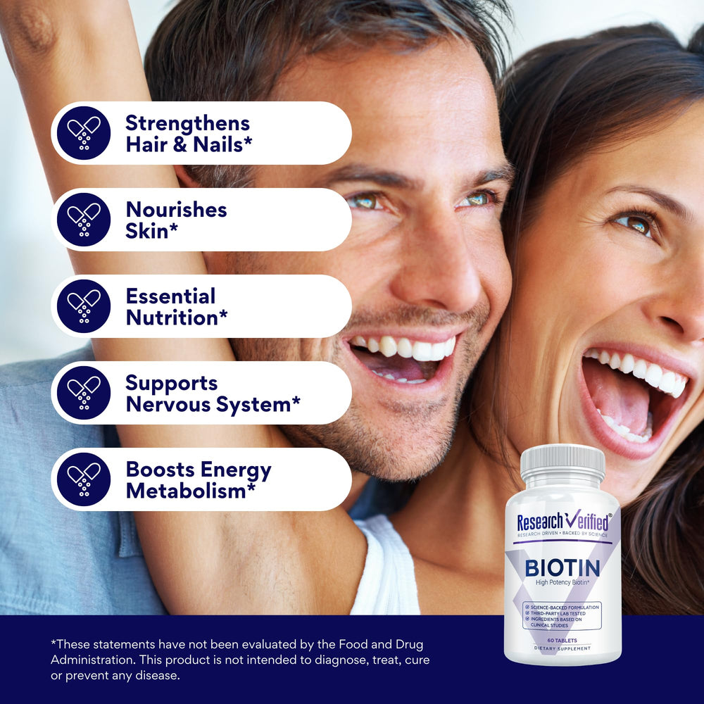 Research Verified Biotin label detail highlighting potency and purity.