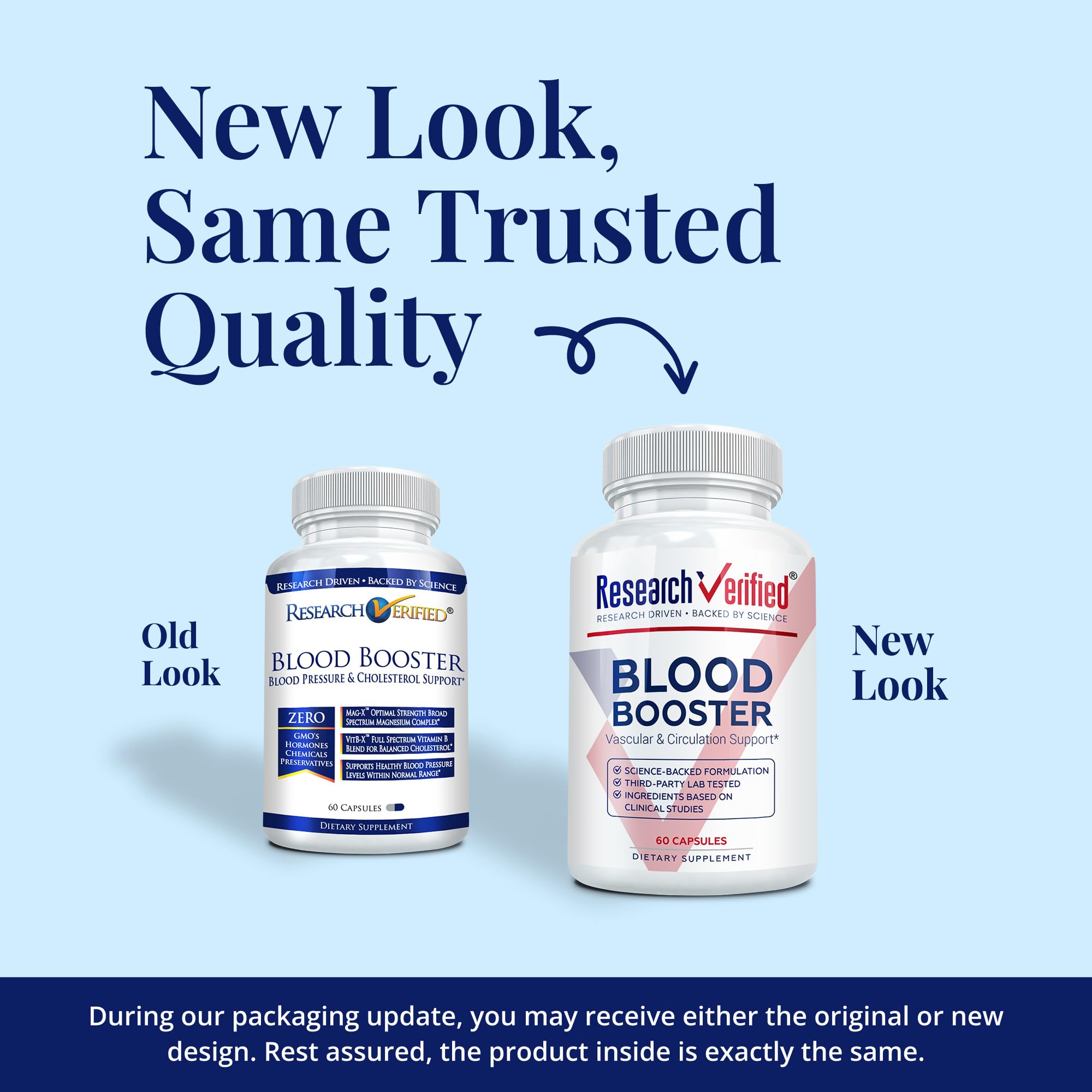 Research Verified Blood Booster capsules close-up showing red capsules and natural ingredients for circulation support