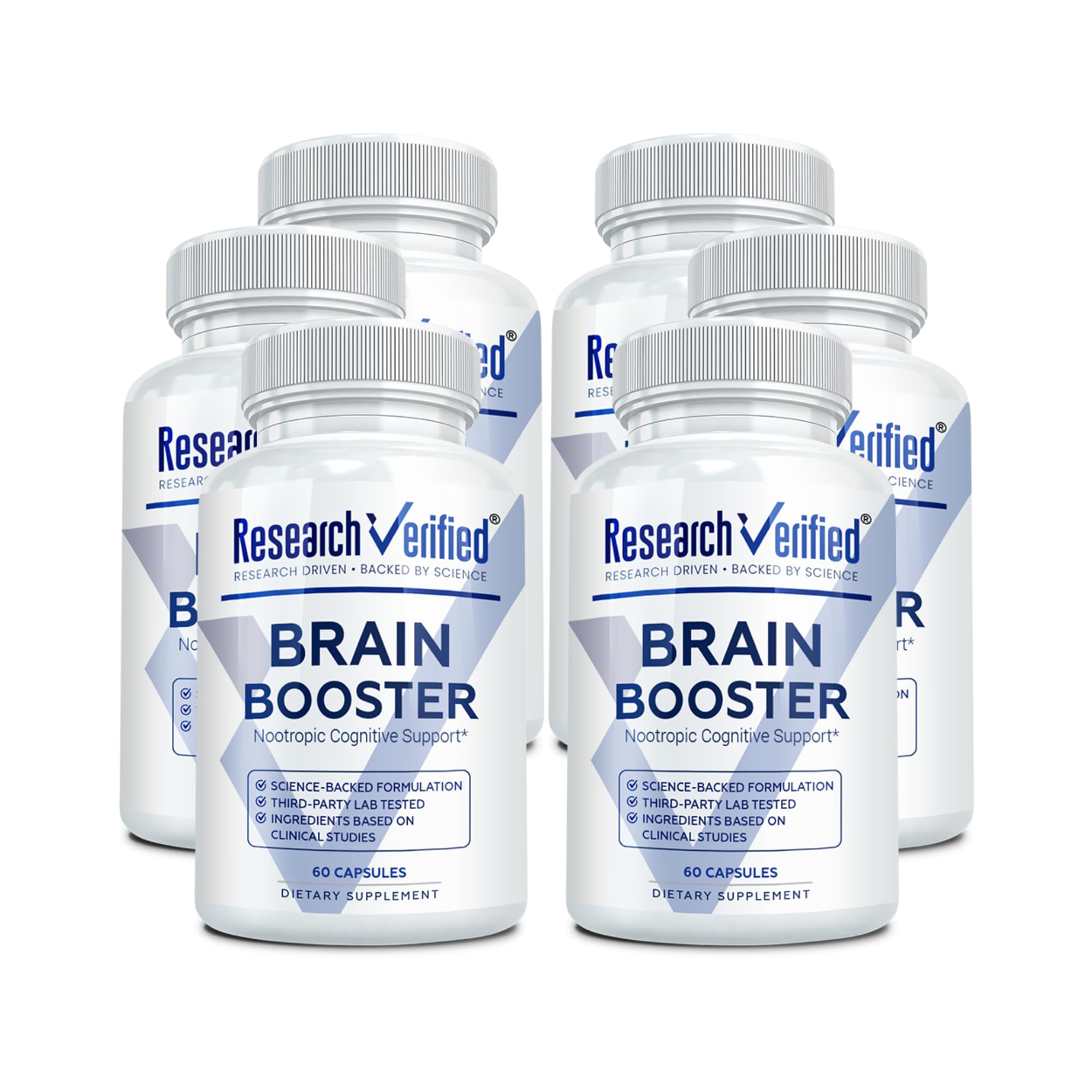 Research Verified Brain Booster bottle front showing label and focus support.