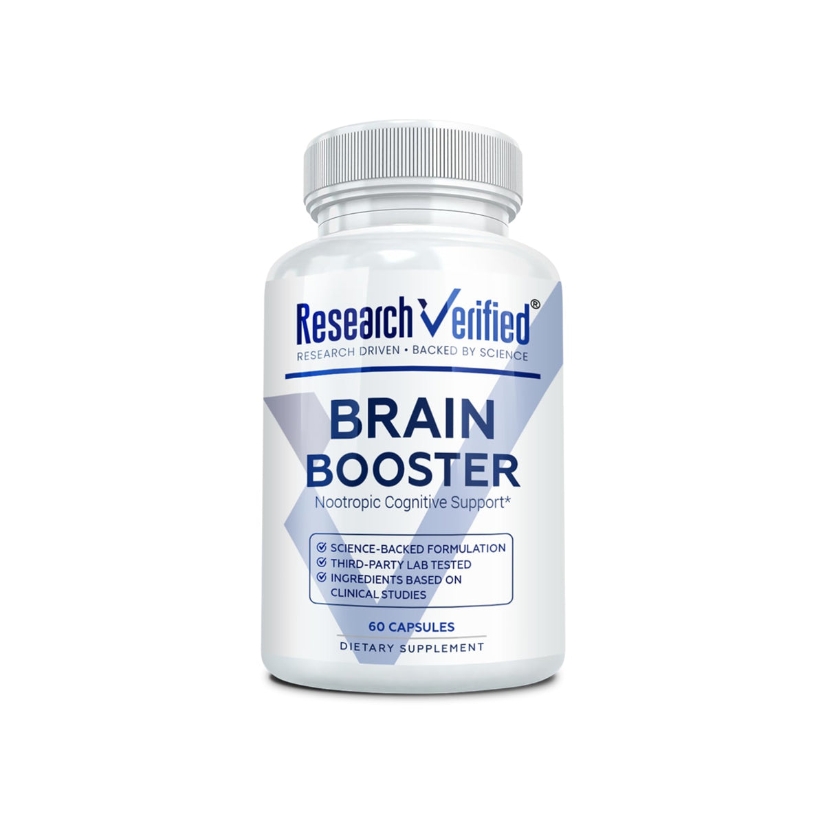 Research Verified Brain Booster bottle viewed from top for daily focus support