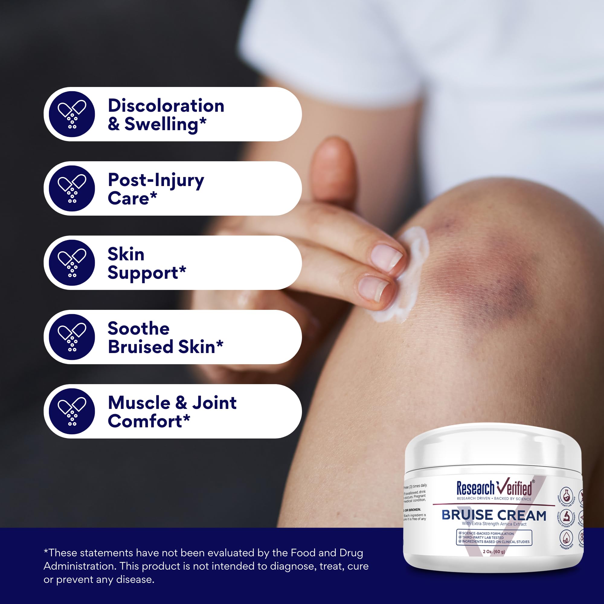 Research Verified Bruise Cream Avocado oil nourishes skin during application.