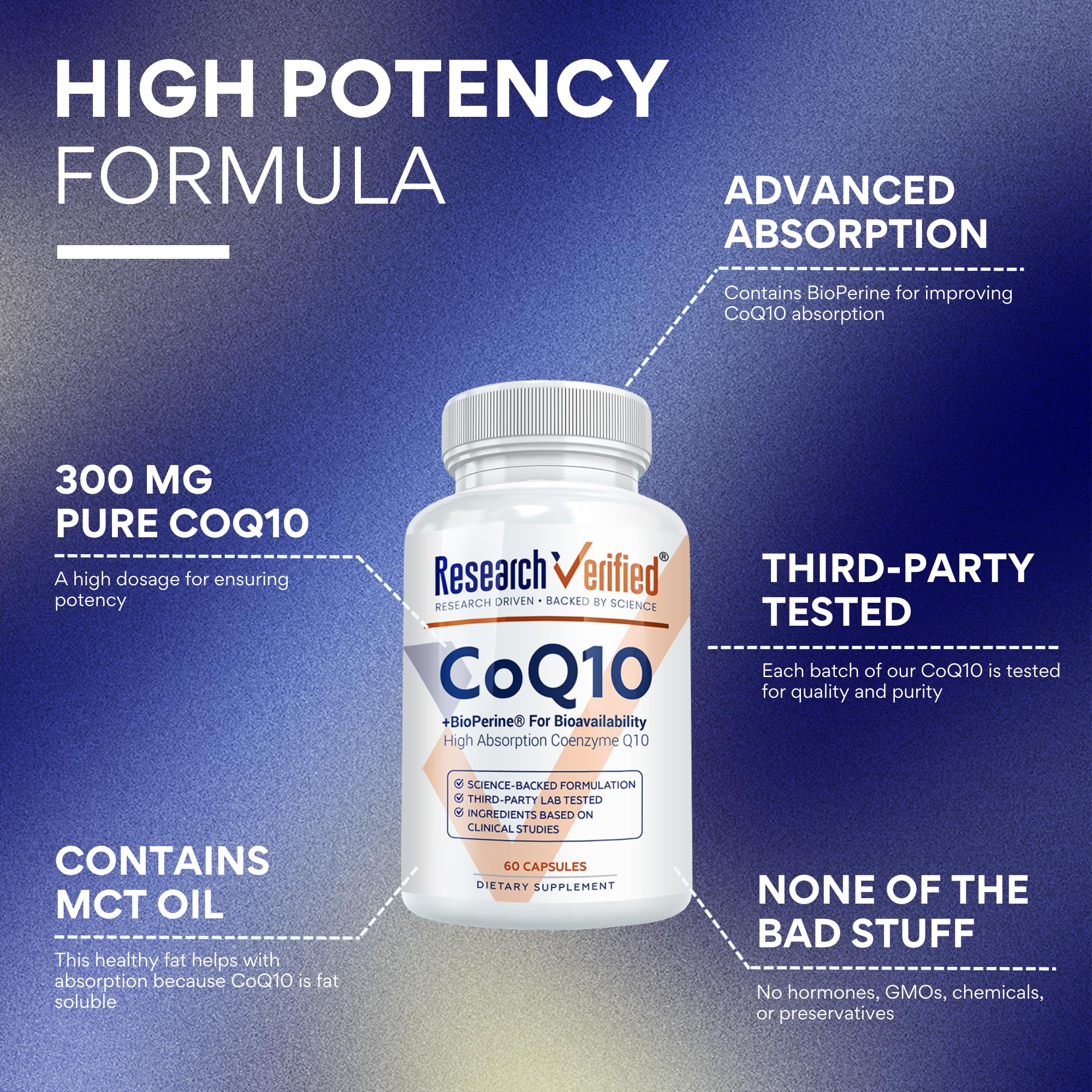 Research Verified CoQ10 capsules ready for vegan daily supplementation and heart-friendly routines.