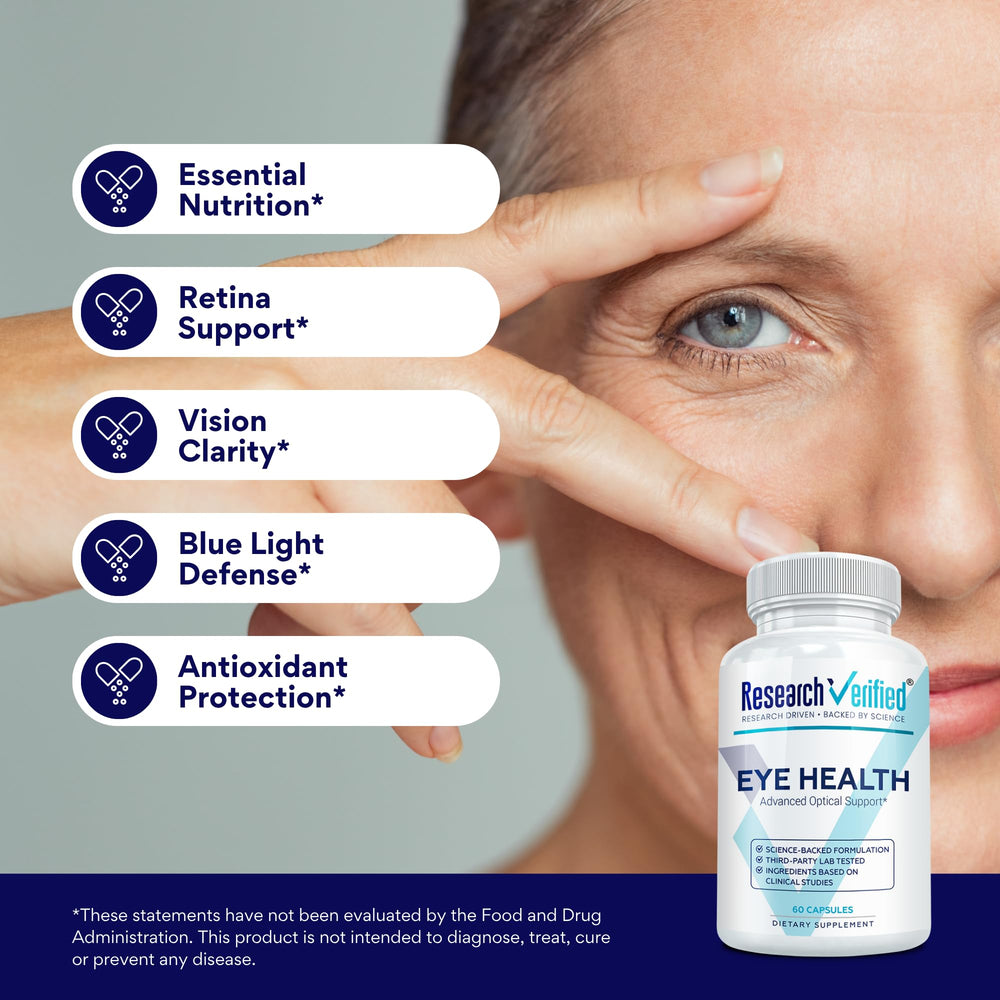 Research Verified Eye Health quercetin panel close-up shows flavonoid blend.