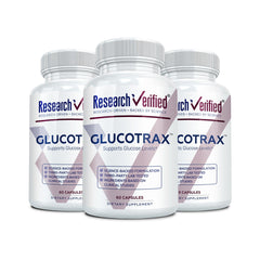 Research Verified Glucotrax bottle front for daily balance support.