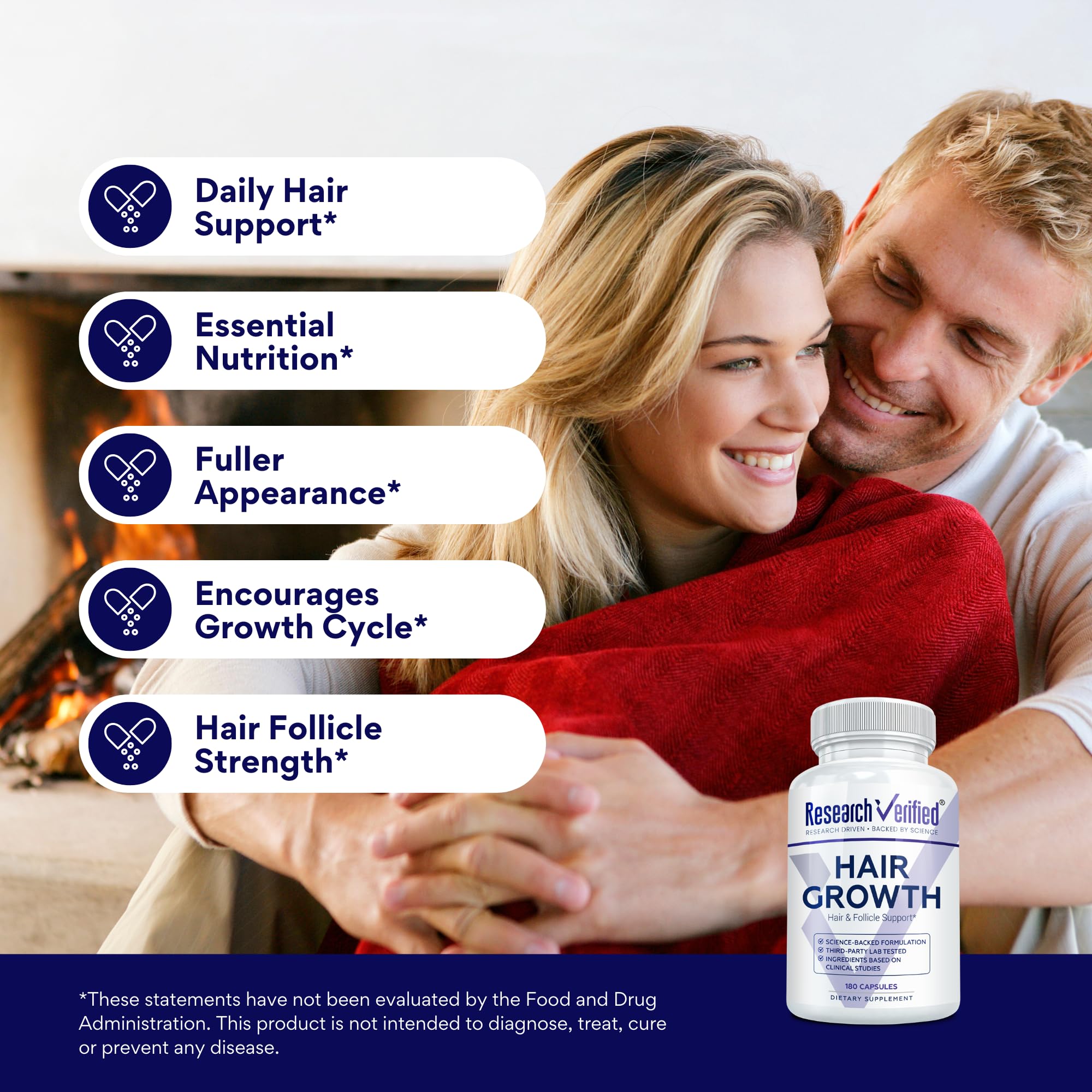 Research Verified Hair Growth Support packaging; six-month supply designed for routine use.