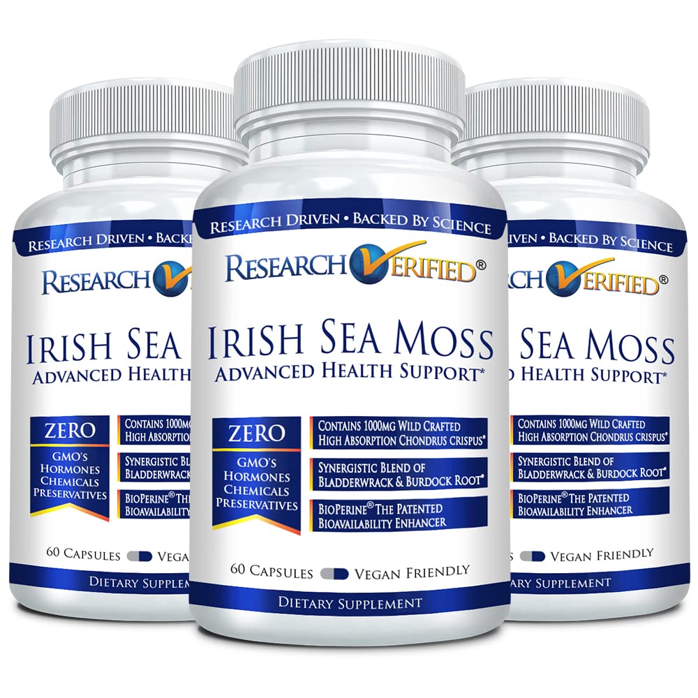 Research Verified Irish Sea Moss bottle front for vegan wellness