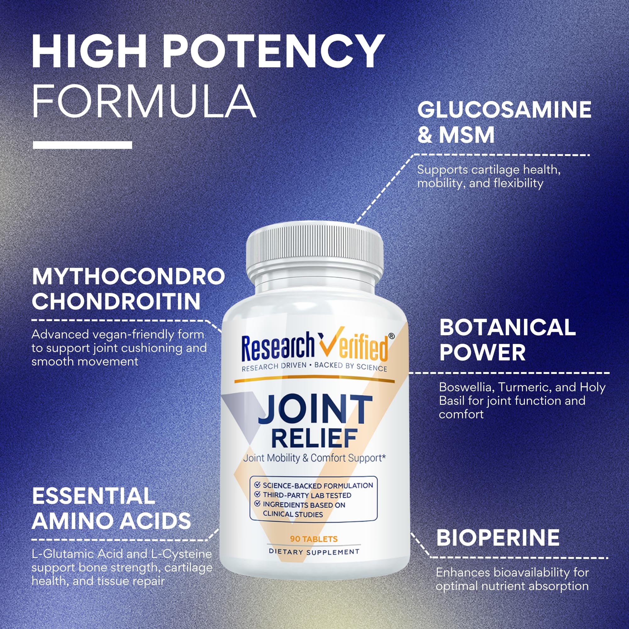 Research Verified Joint Support label highlights vegan, GMO-free formula.