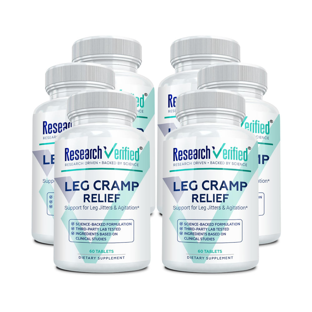 Research Verified Leg Cramps bottle with daily capsules for circulation support.