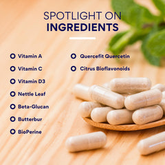 Research Verified Lung and Respiration ingredients graphic outlines vitamins and quercetin