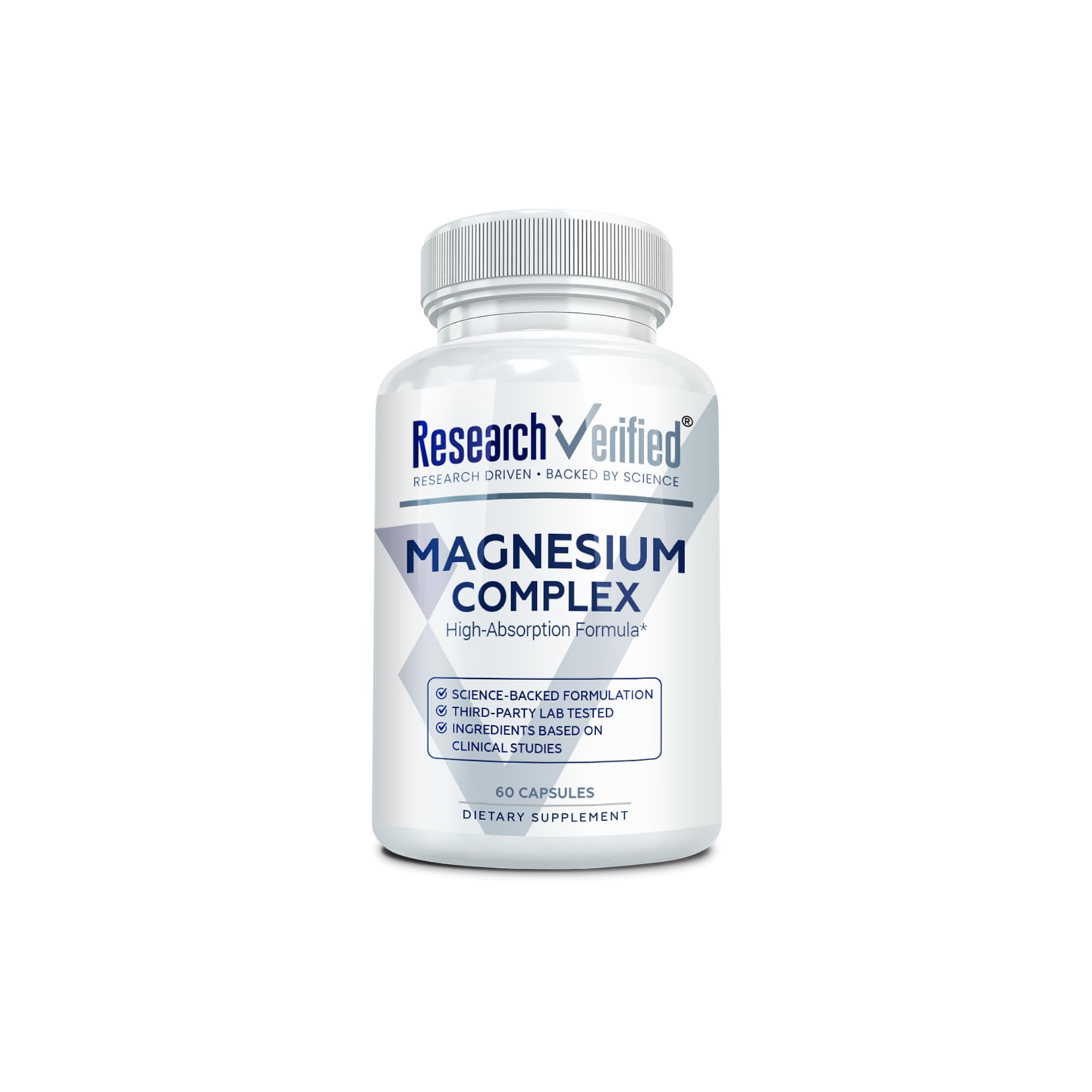Research Verified Magnesium Complex bottle front view for easy daily support