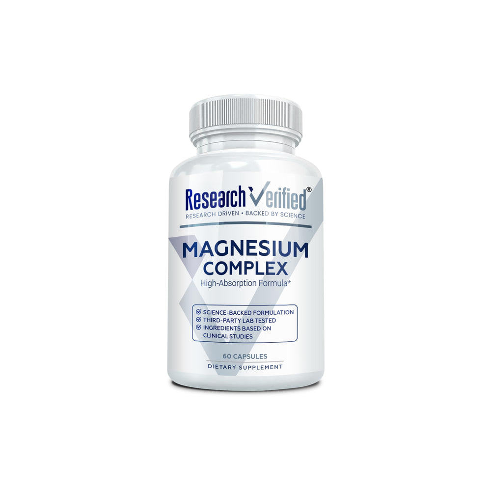 Research Verified Magnesium Complex bottle front view for easy daily support