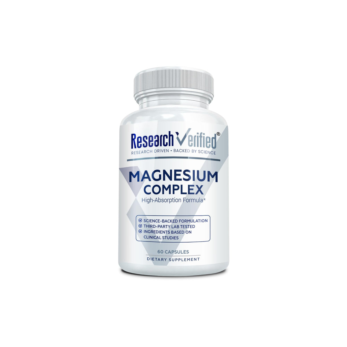 Research Verified Magnesium Complex bottle front view for easy daily support
