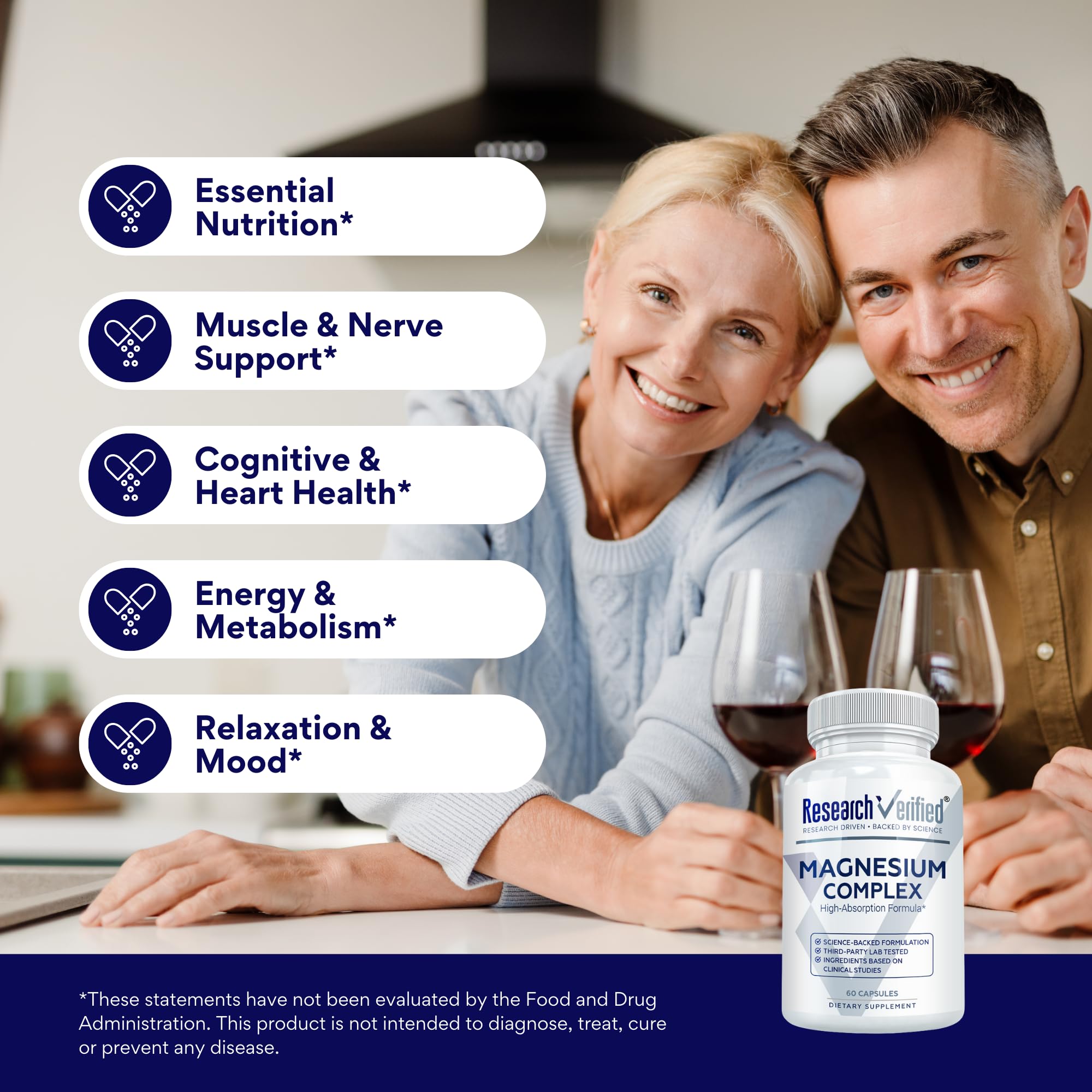Research Verified Magnesium Complex label detail emphasizing four magnesium forms