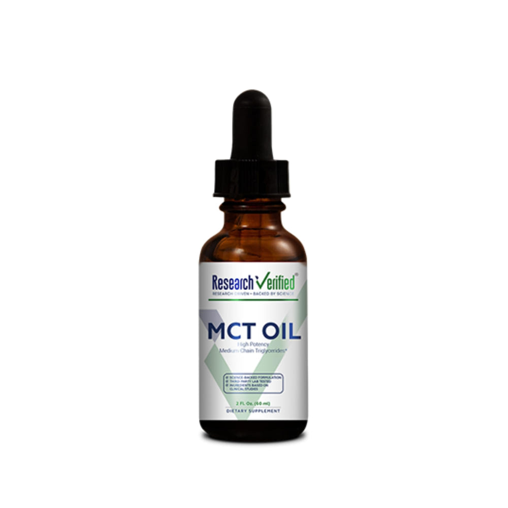 Research Verified MCT Oil 2oz bottle for easy daily use and blending into beverages