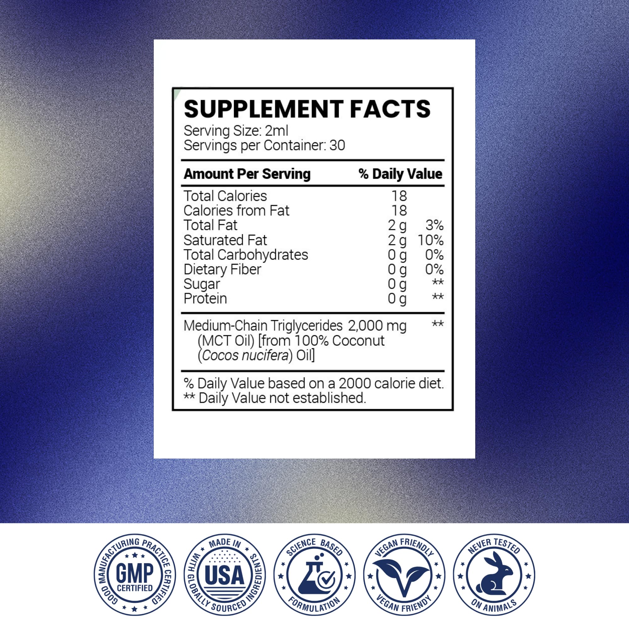 Vegan-friendly icon for Research Verified MCT Oil highlighting plant-based formulation