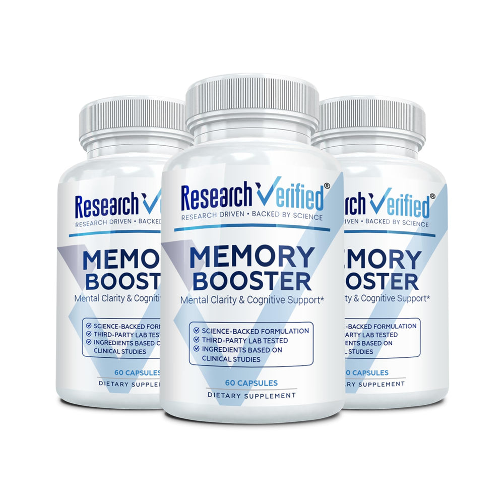 Research Verified Memory Booster bottle front for daily focus support.