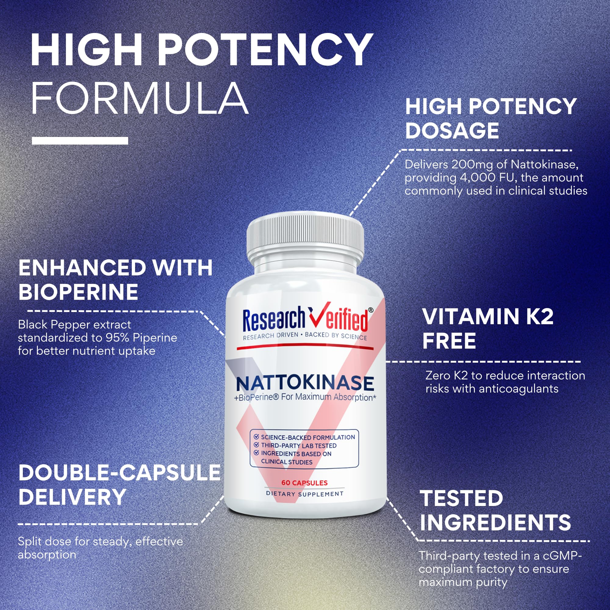 Research Verified Nattokinase pack of six for convenient supplementation.