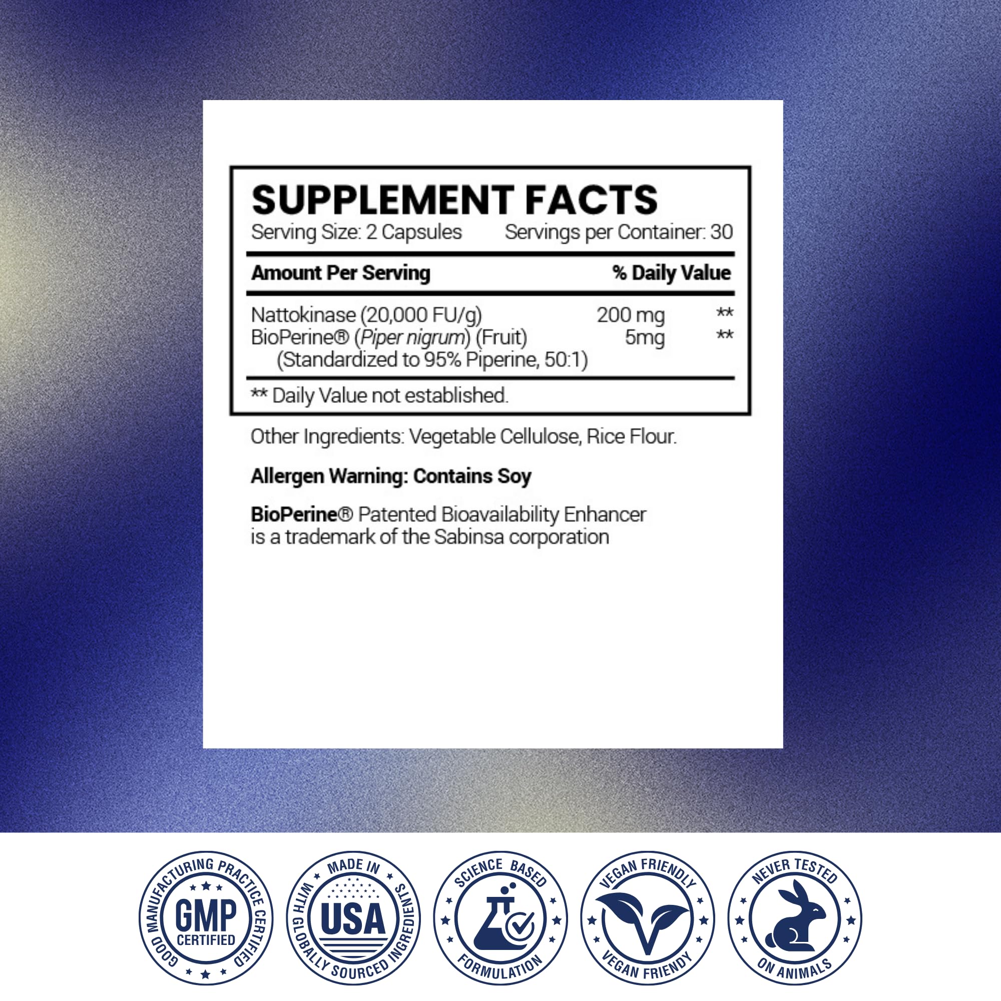 Research Verified Nattokinase third-party tested seal on packaging.