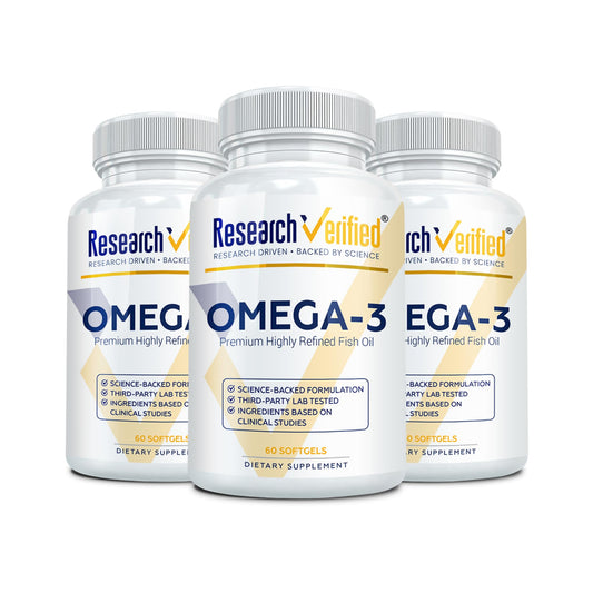 Research Verified Omega-3 bottle front for easy at-home daily use