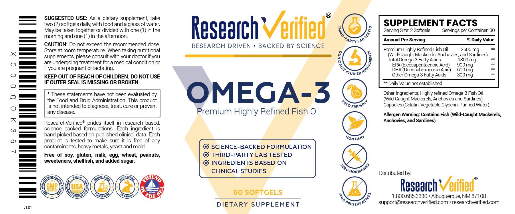 Research Verified Omega-3 no aftertaste claim reinforcing clean finish