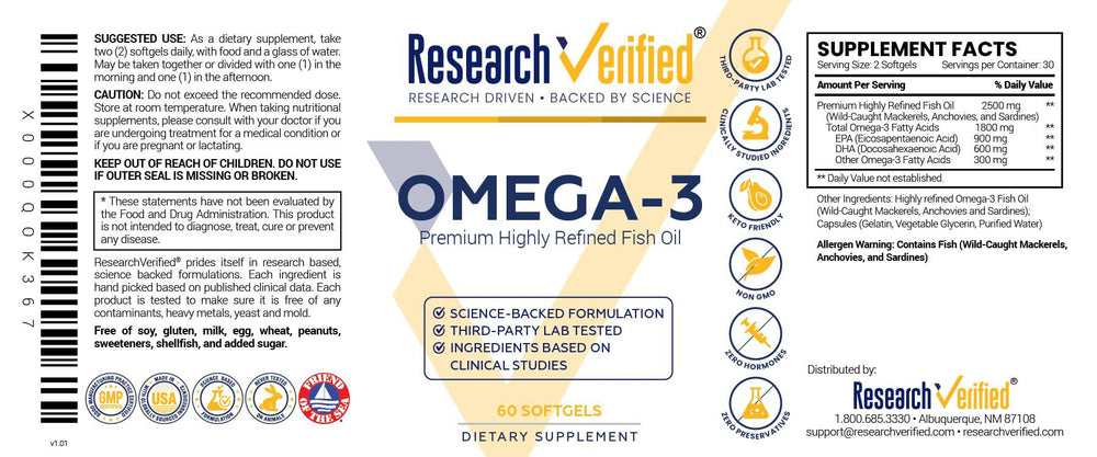 Research Verified Omega-3 no aftertaste claim reinforcing clean finish