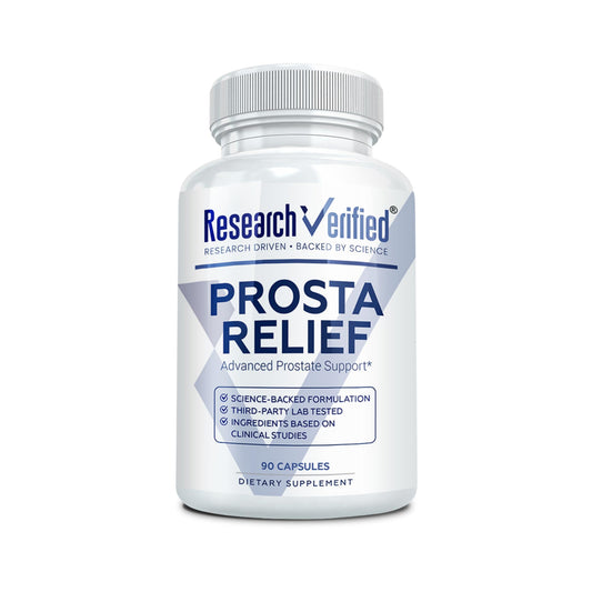 Research Verified Prosta Relief bottle front for natural prostate support