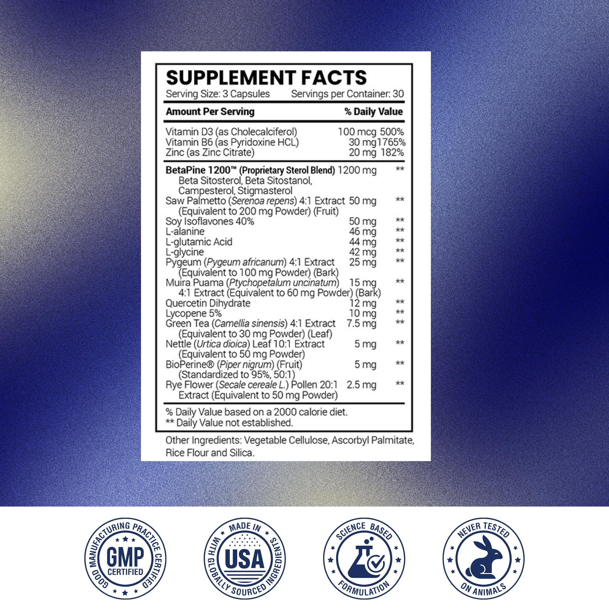 Research Verified Prosta Relief made-in-usa badge on packaging emphasizes quality.