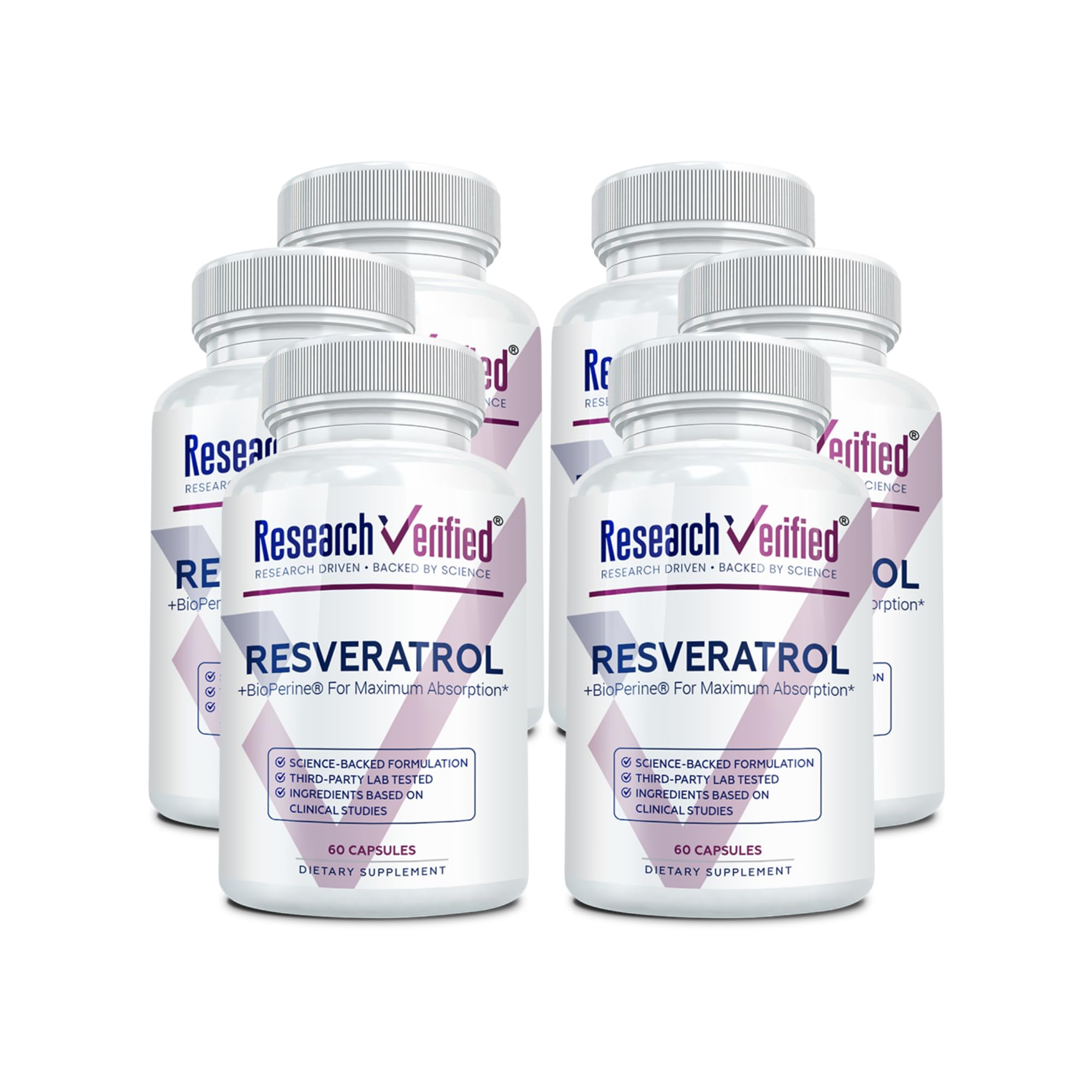 Research Verified Resveratrol bottle front view offering daily antioxidant support.