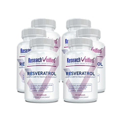 Research Verified Resveratrol bottle front view offering daily antioxidant support.